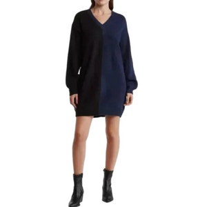 Steve Madden Colorblock V-Neck Oversized Sweater in Blue/Black Size Large NWT